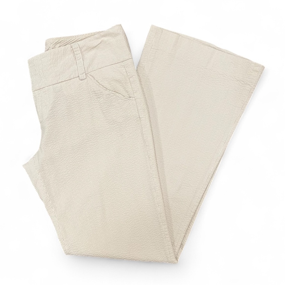 Alice + Olivia Mid-Rise Wide Leg Pants Tan/White Seersucker Size 6 Stripes